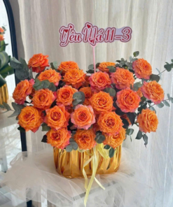 Giỏ hoa chúc mừng tone cam